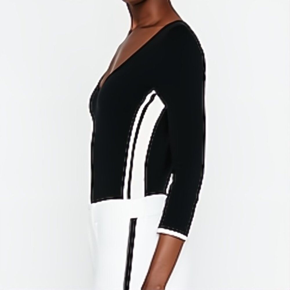 Express Side Striped V-Neck Pullover Sweater L - image 1